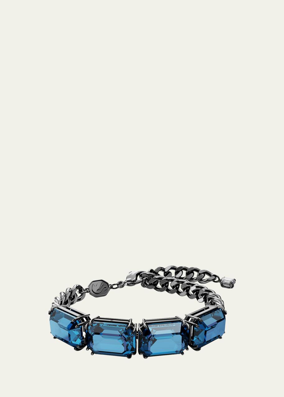 SWAROVSKI Millenia Ruthenium-Plated Octagon-Cut Blue Crystal Curb Chain ...