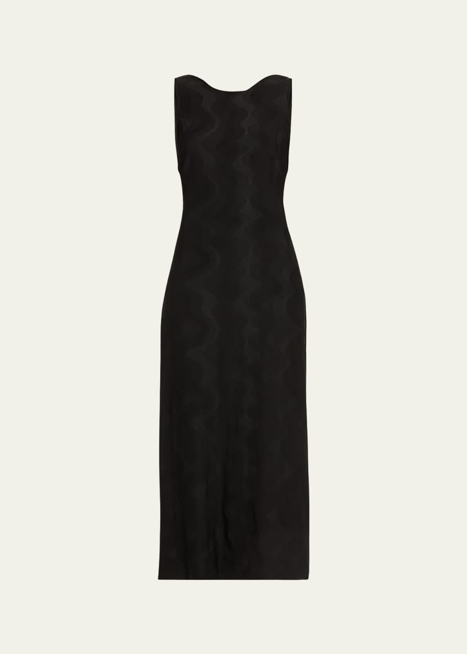 Image 1 of 1: Wave Jersey Jacquard Sleeveless Maxi Dress