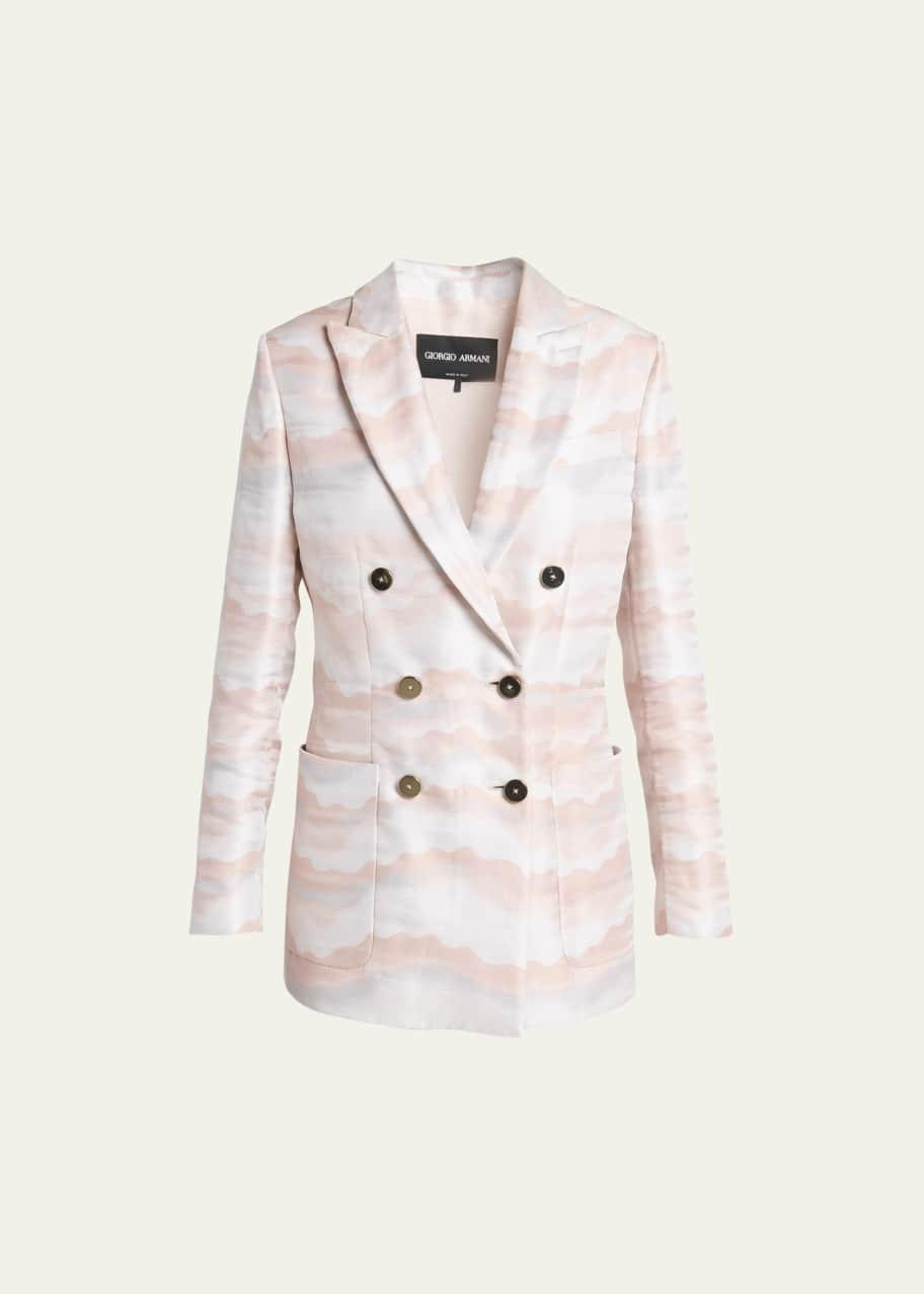 Image 1 of 1: Wave Print Jacquard Double-Breasted Blazer