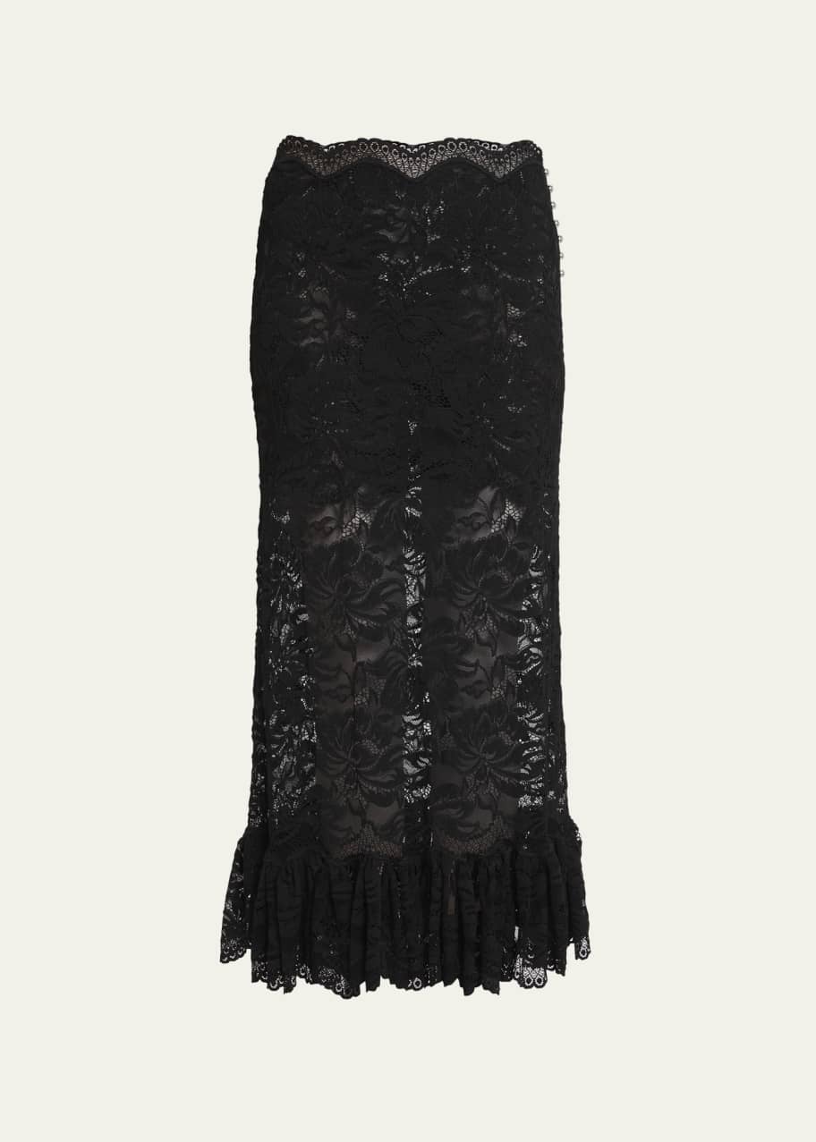 Rabanne Floral Lace Ruffle-Hem Midi Skirt - Bergdorf Goodman
