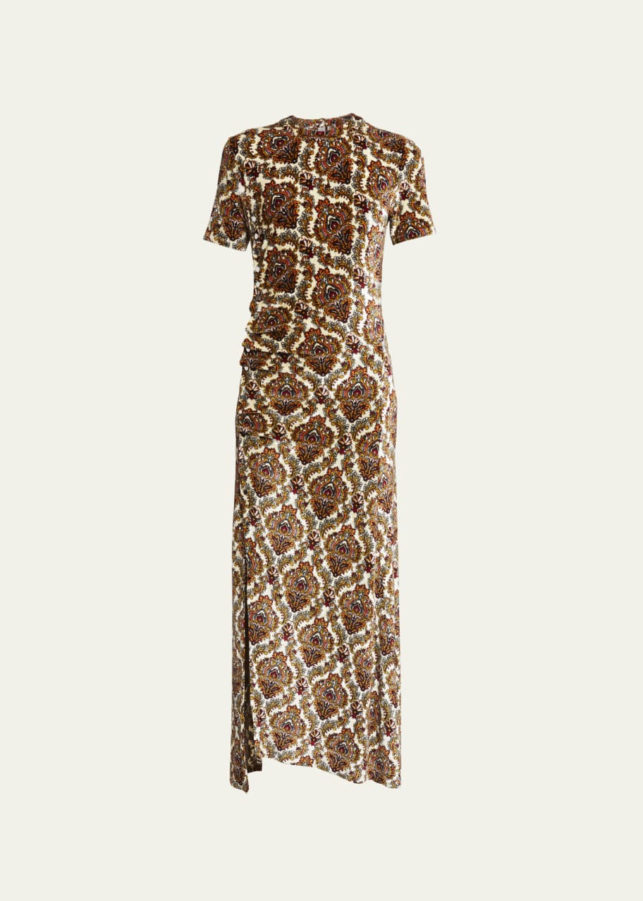 Rabanne Damask Print Velvet Buttoned Ruched Waist Dress - Bergdorf Goodman