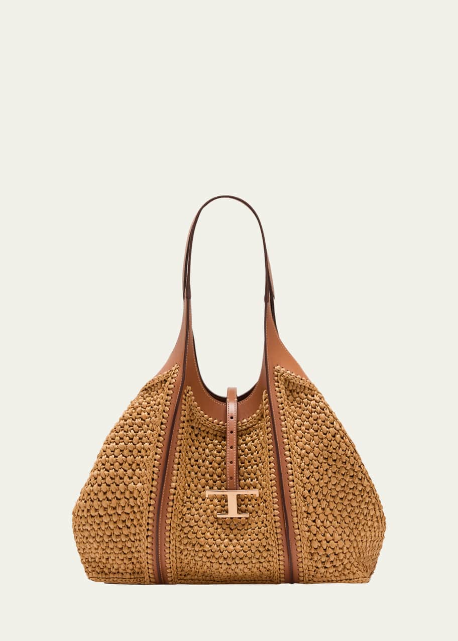 Tod's Medium Raffia T Timeless Tote Shopping Bag - Bergdorf Goodman