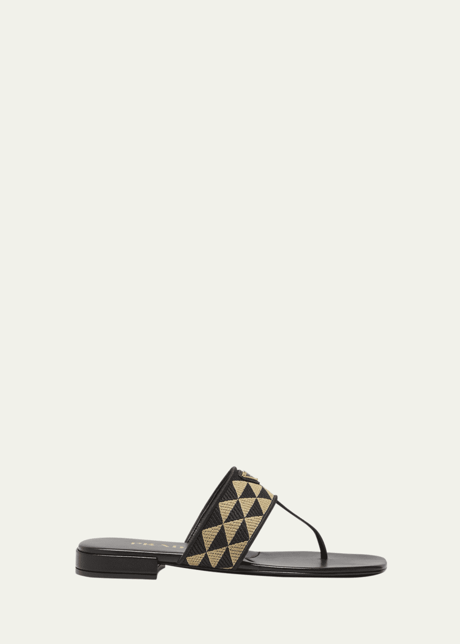 サンダル・ミュール PRADA SMOOTH LEATHER FLAT SANDALS WITH TRIANGLE LOGO Prada triangle-logo animal-print Sandals | Brown | FARFETCH