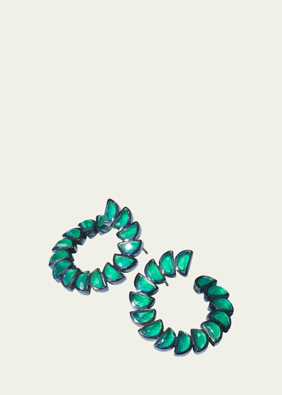 Image 1 of 1: Marabou Bypass Hoop Earrings with Green Onyx