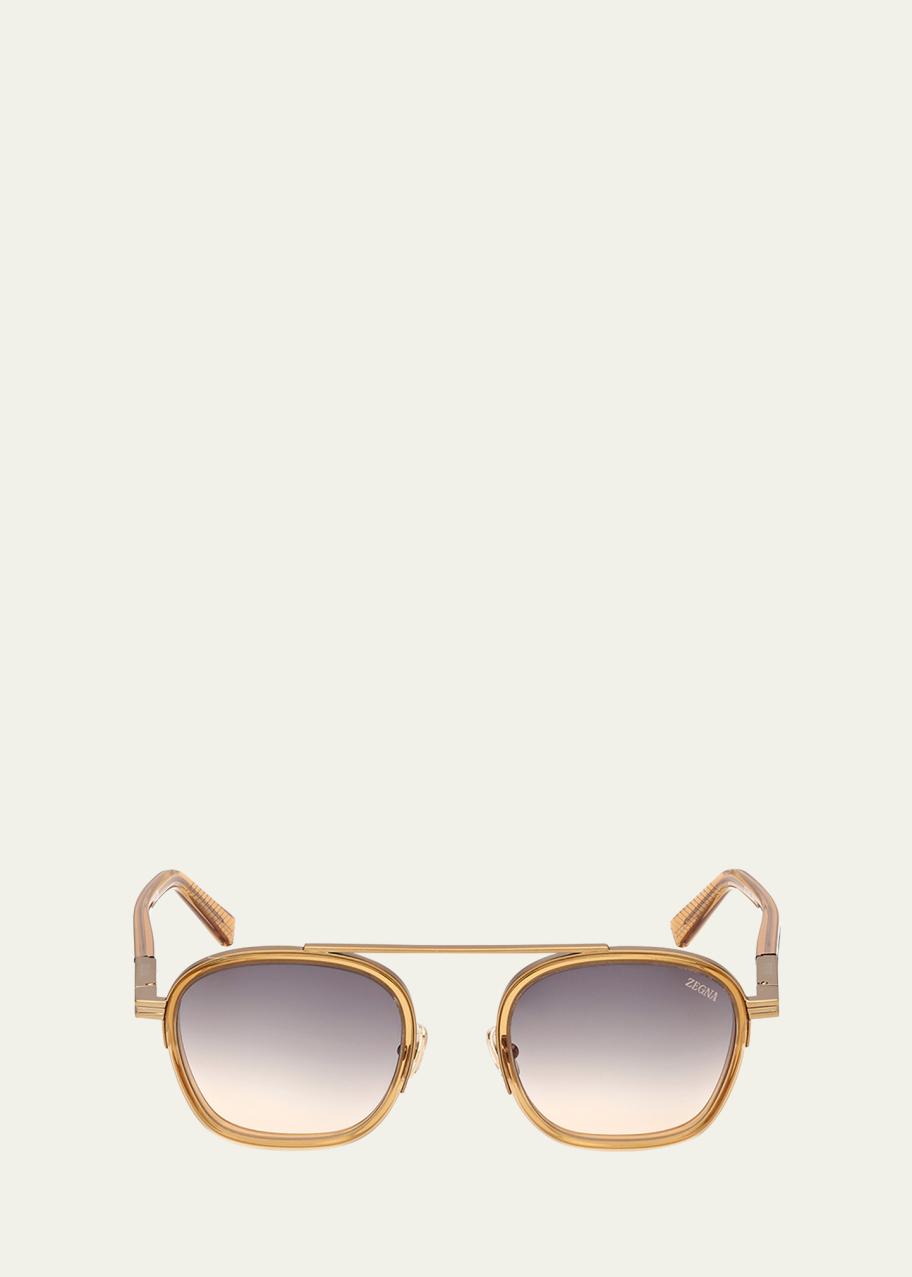 ZEGNA Men's ORIZZONTE Geometric Acetate and Metal Sunglasses