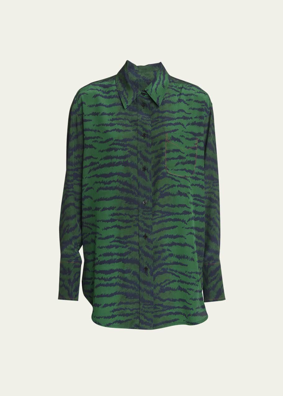 Victoria Beckham Tiger Print Oversized Silk Pajama Shirt Bergdorf Goodman