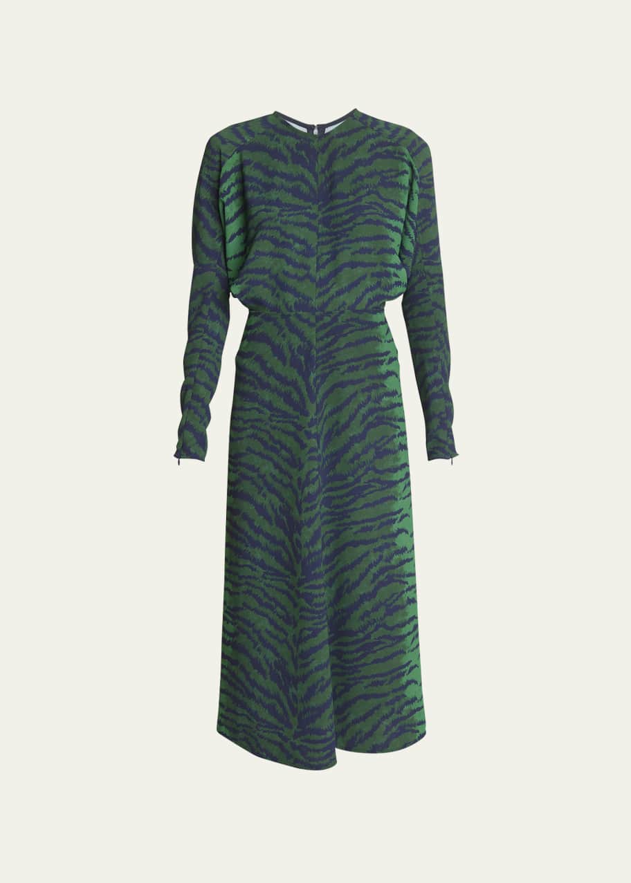 tiger midi dress Tibetan Tiger Block Print Dress, Deep Neck Midi Dress