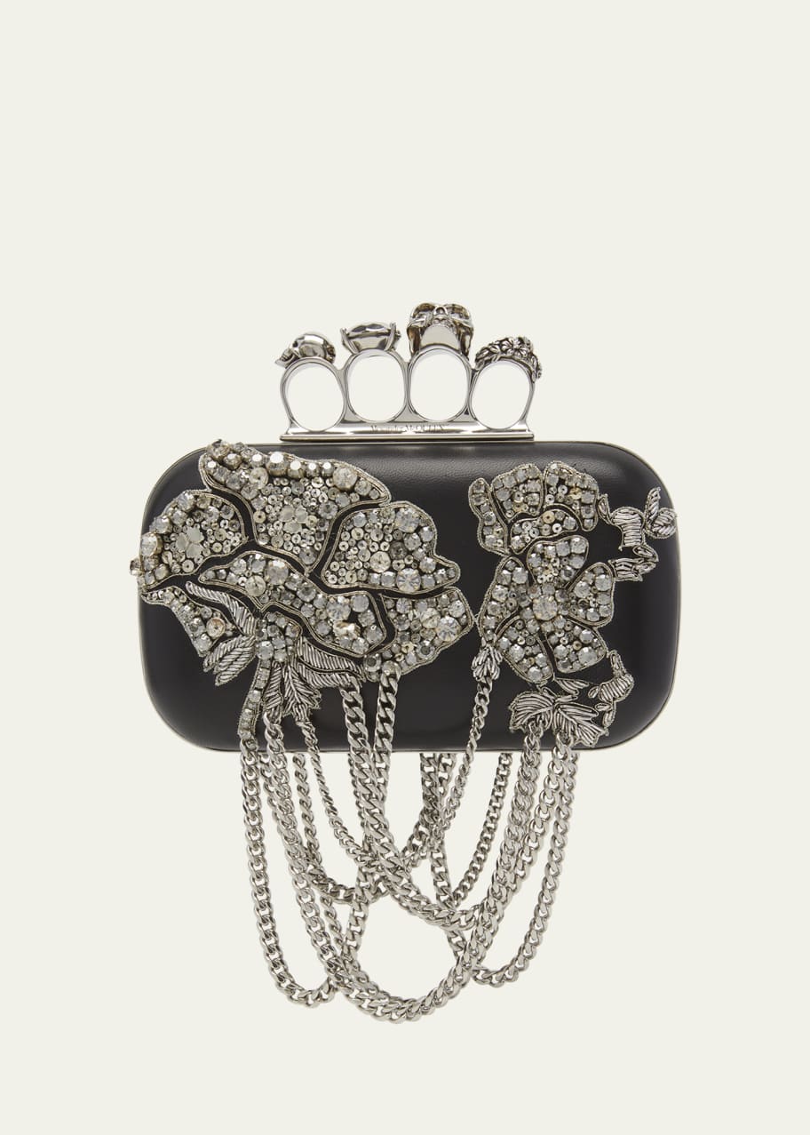 Image 1 of 1: Skull Crystal-Embellished Fringe Clutch Bag