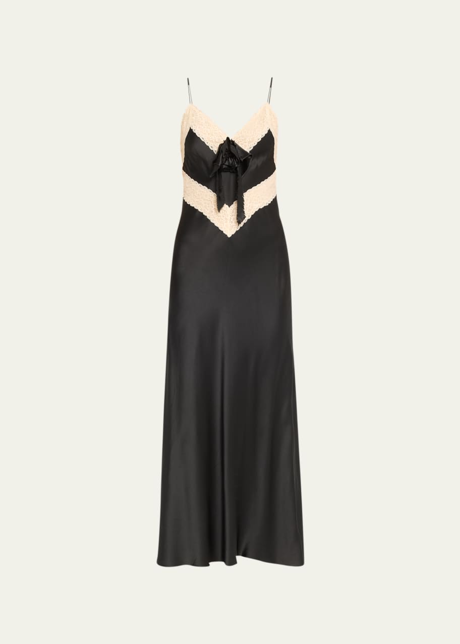 LoveShackFancy Serita Lace-Trim Silk Maxi Slip Dress Bergdorf