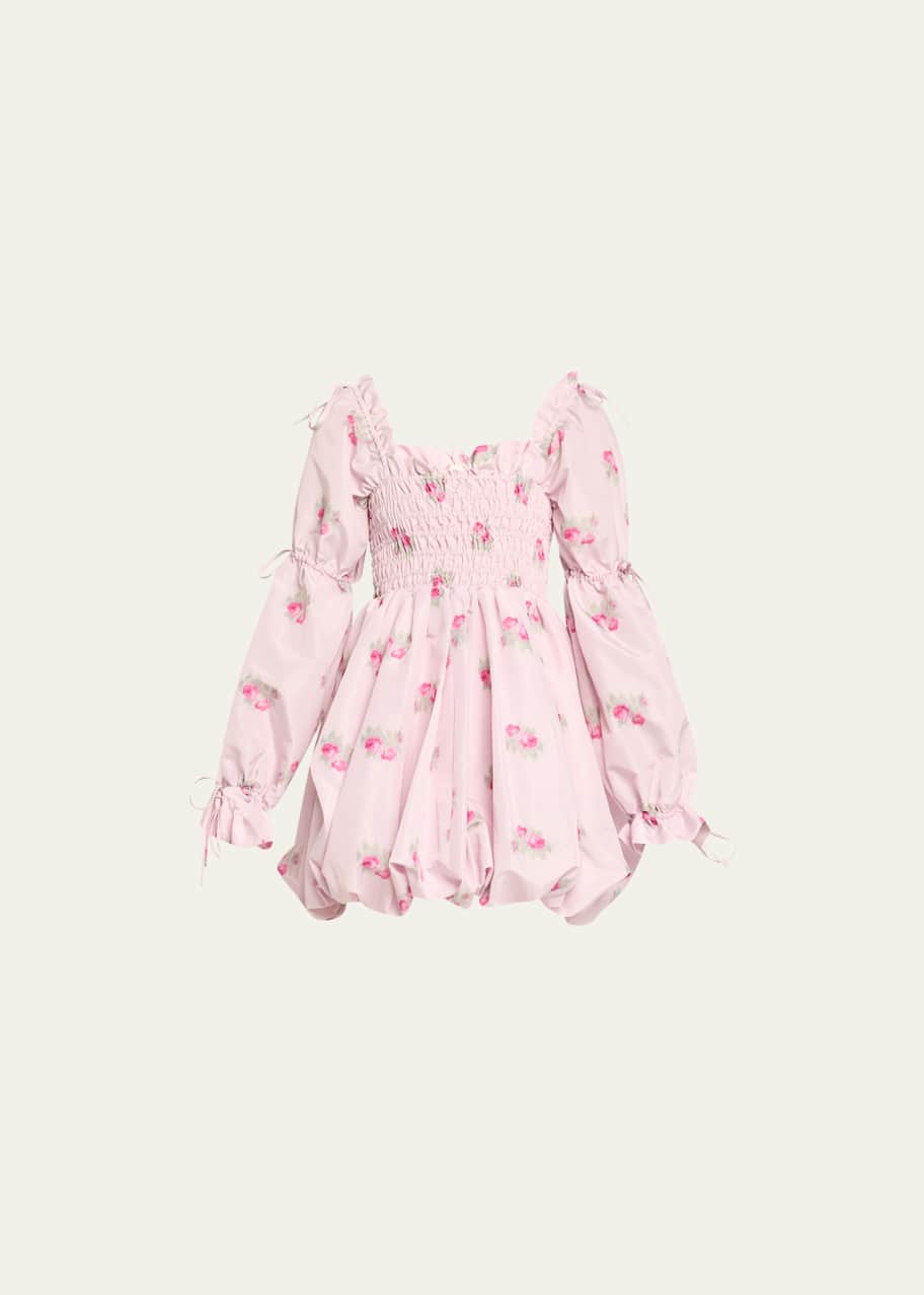 pink beauty bouquet puff sleeve mini dress Square Neck Puff Sleeve Floral Mini Babydoll Dress - Peach Love