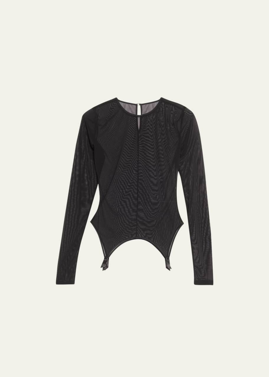 Image 1 of 1: Long-Sleeve Sheer Tulle Garter Top