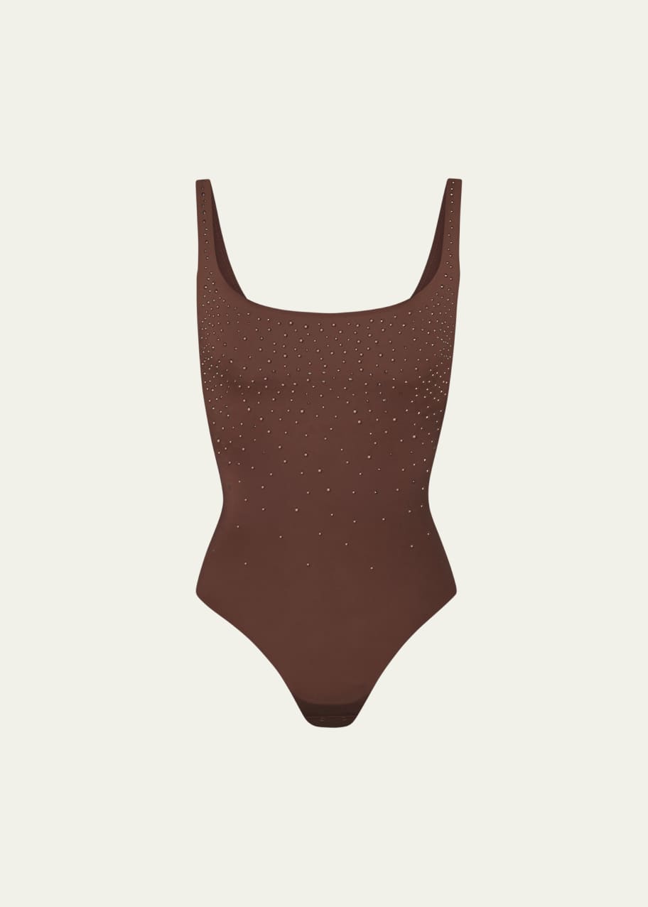 SWAROVSKI x SKIMS Jelly Sheer Crystal Embellished Thong Bodysuit Bergdorf Goodman