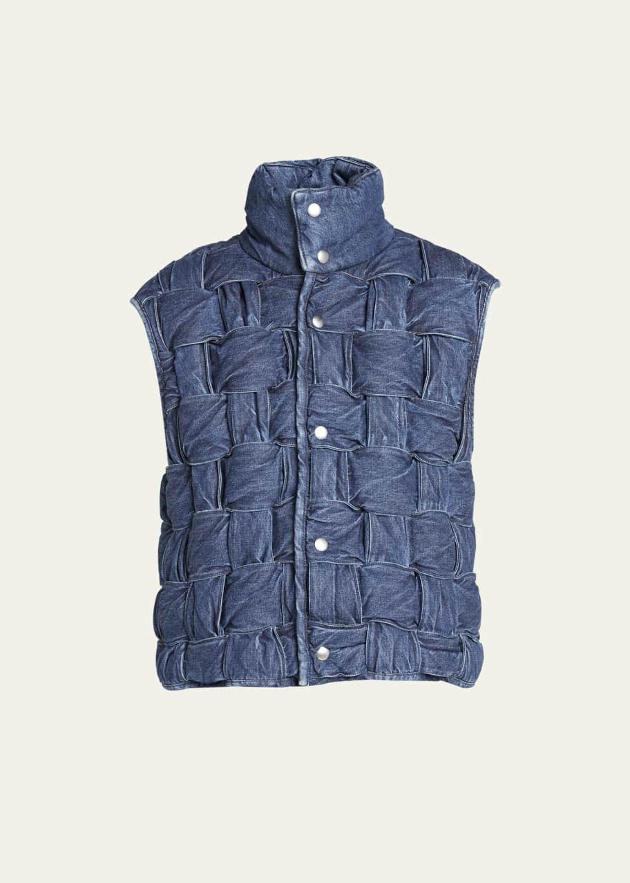 Image 1 of 1: Men's Padded Intrecciato Denim Vest
