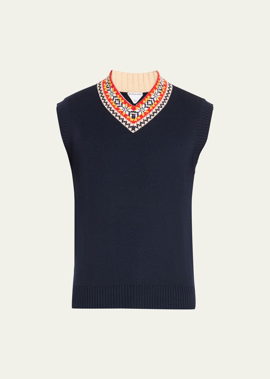 Image 1 of 1: Men's Sweater Vest with Fair Isle Collar
