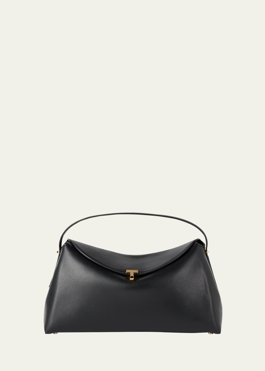 Image 1 of 1: T Lock Flap Leather Clutch Bag