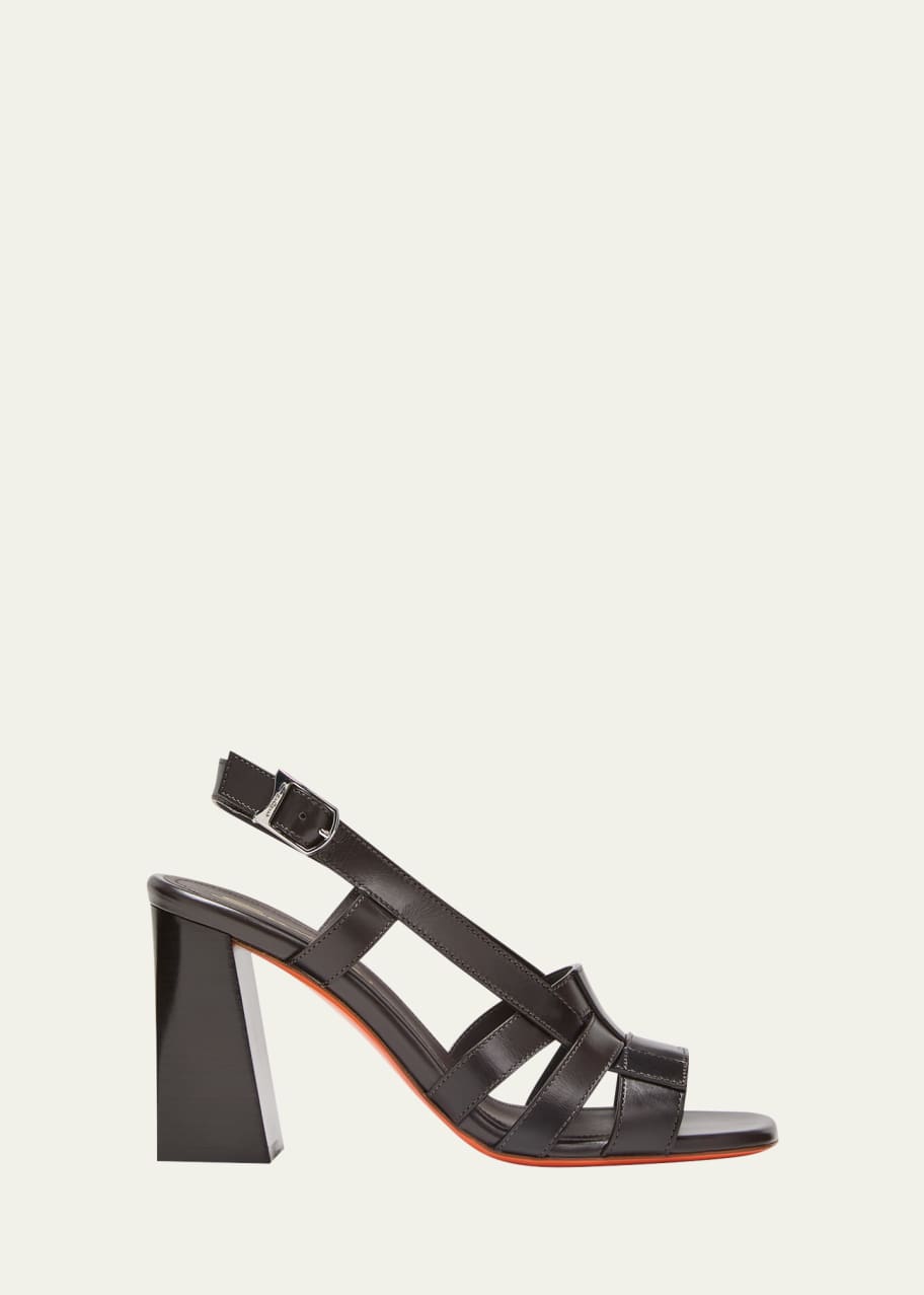 Image 1 of 1: Venere Leather Block-Heel Mule Sandals