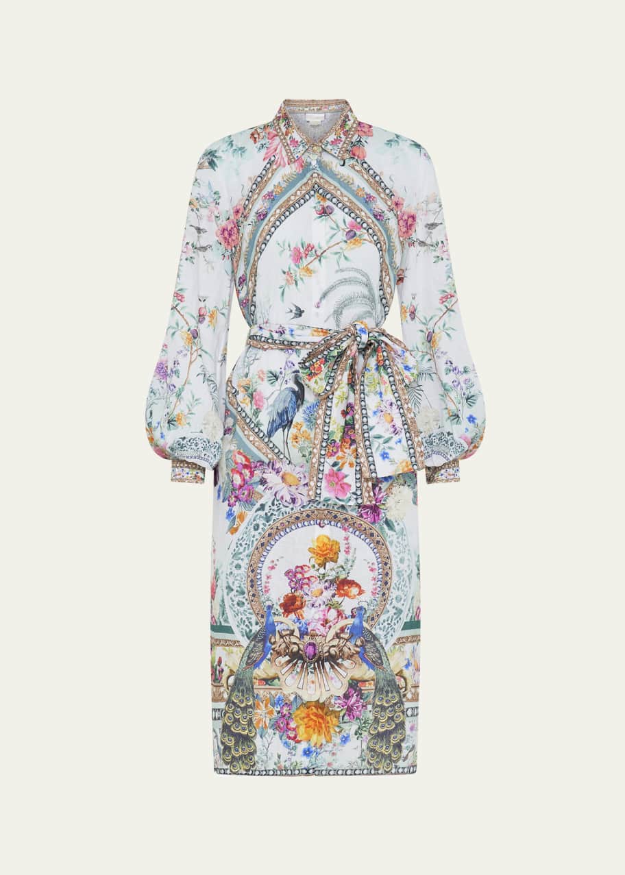 Camilla Floral Linen Belted High-Low Midi Shirt Dress - Bergdorf Goodman