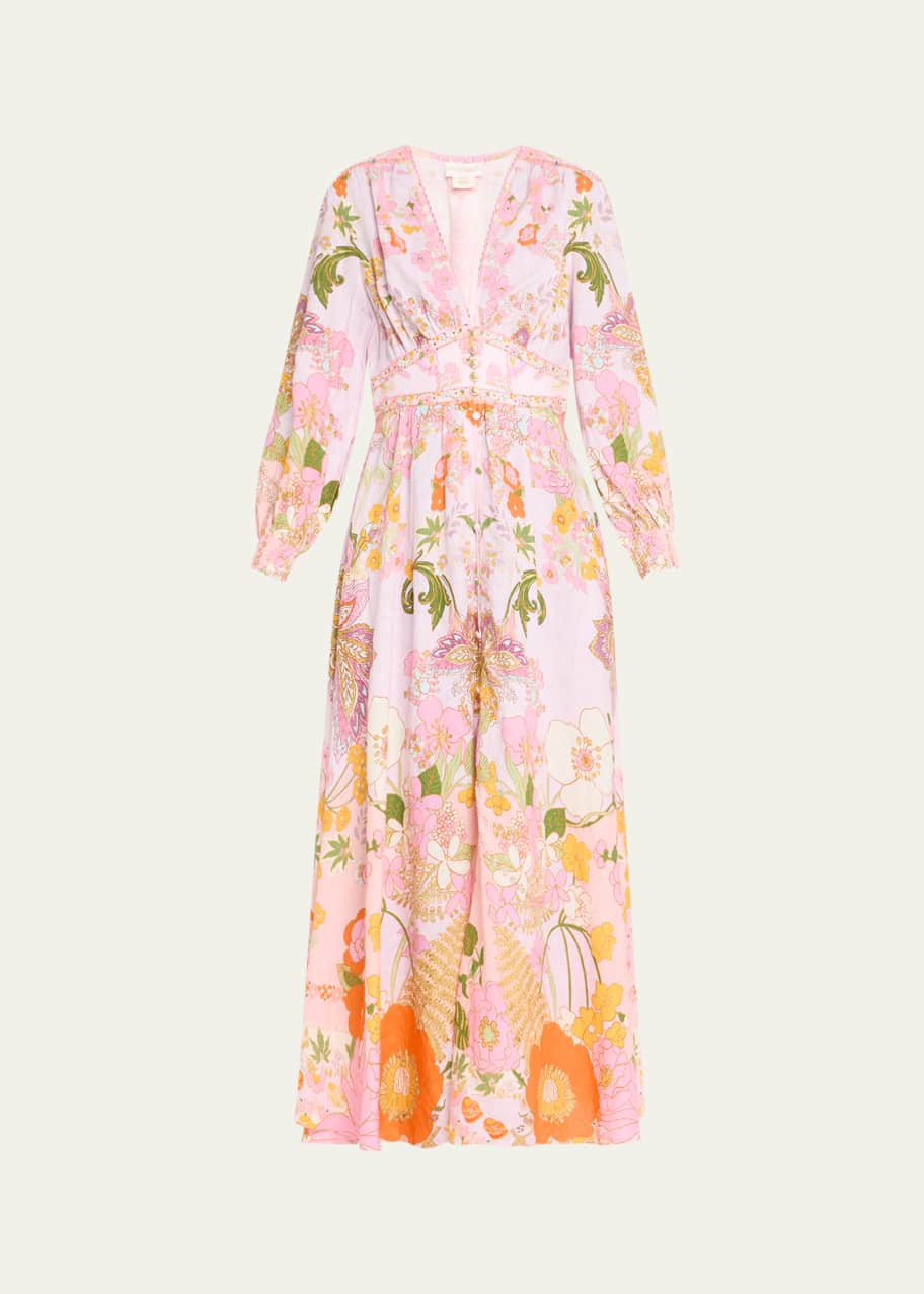 Image 1 of 1: Button-Front Linen Maxi Dress with Shaped Waistband