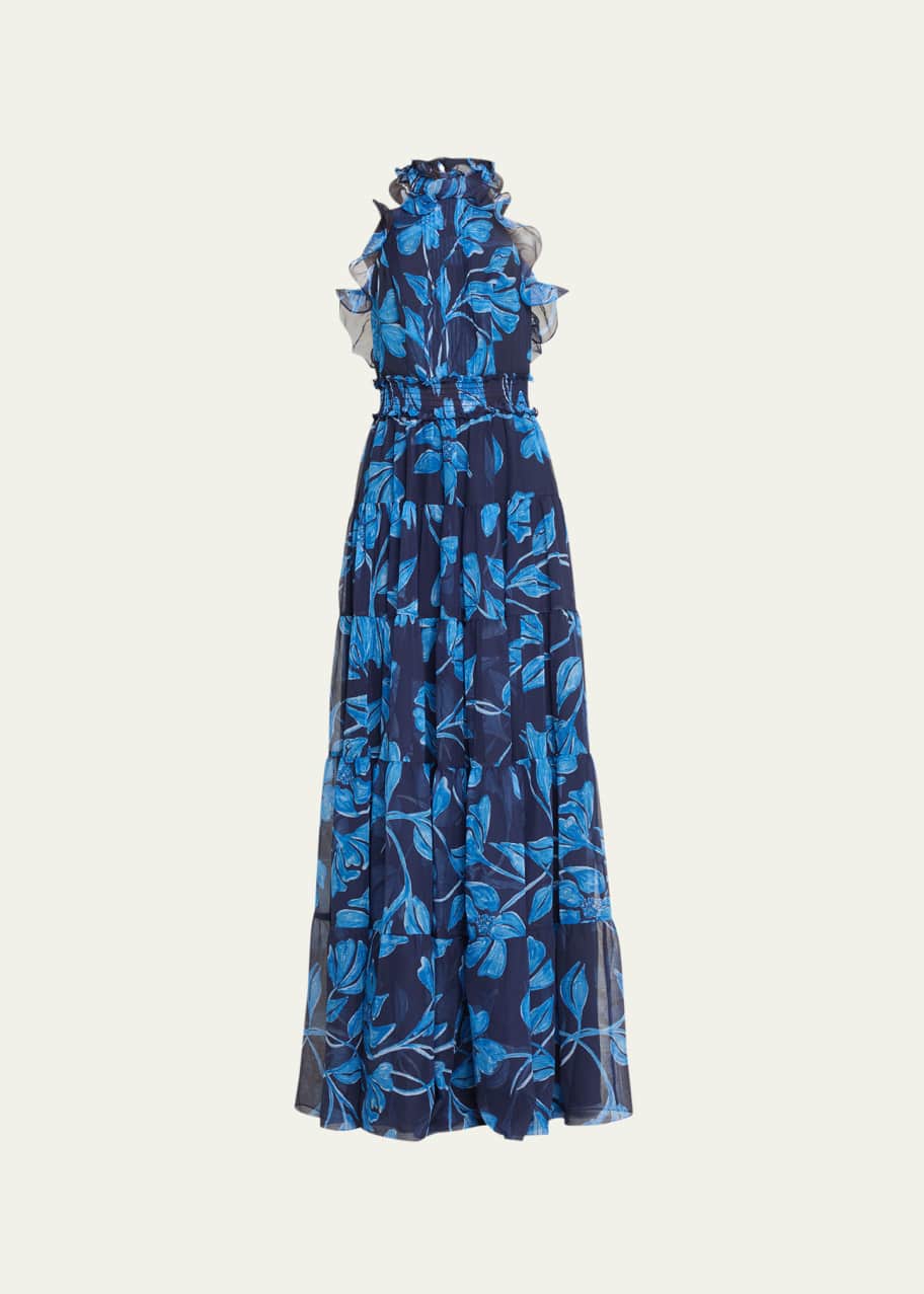 PatBO Nightflower OpenBack Floral Chiffon Maxi Dress Bergdorf Goodman