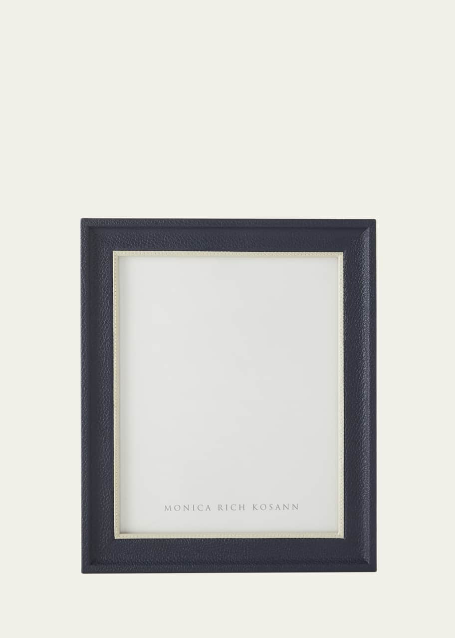Image 1 of 1: Navy Leather Frame with Cream Accent, 8" x 10"
