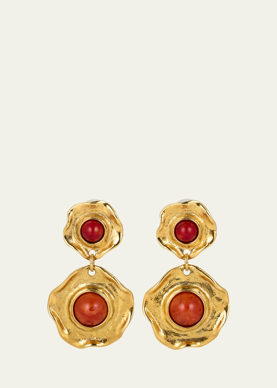 Image 1 of 1: Single Drop Post Earrings with Coral Stones