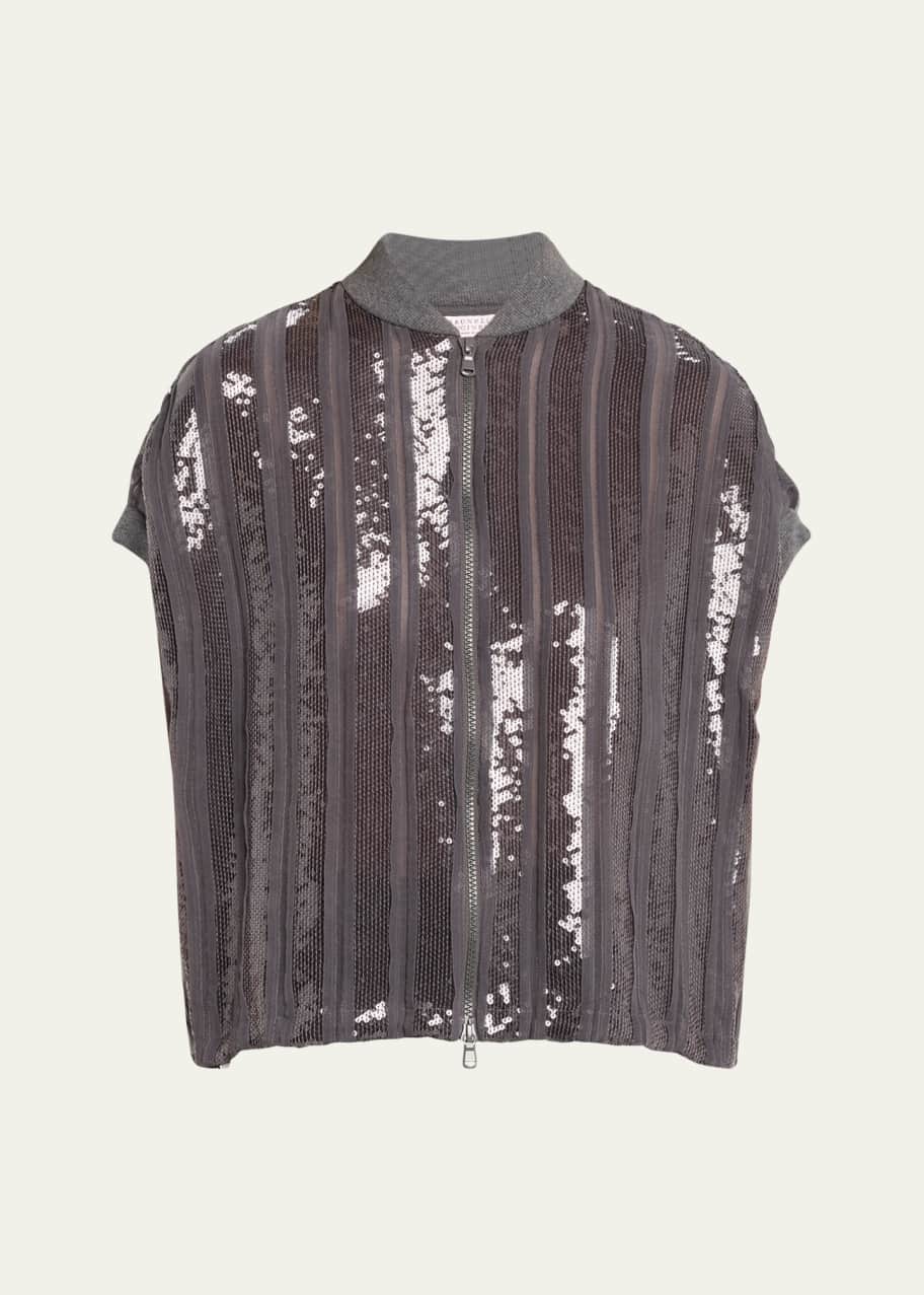 Image 1 of 1: Sequin Striped Zip-Up Jacket