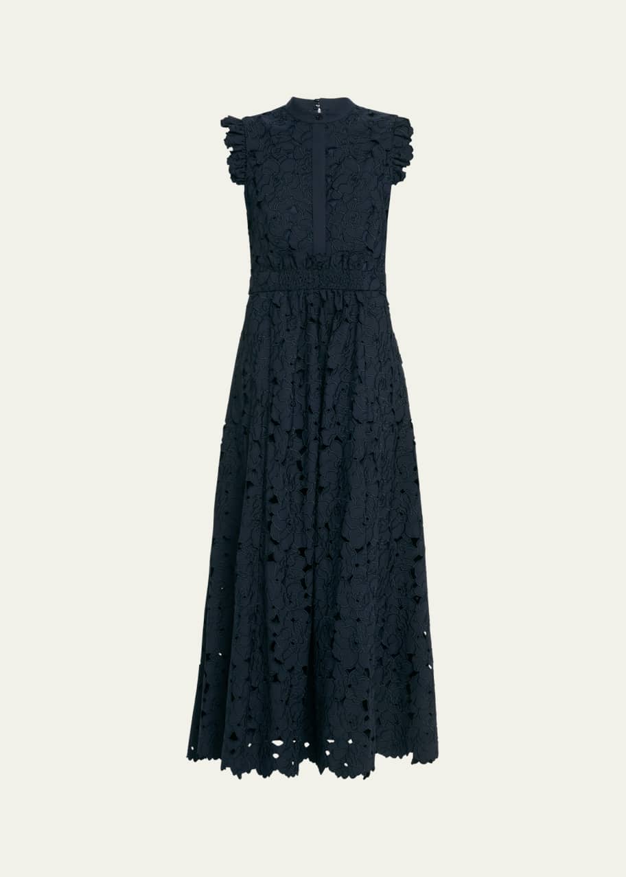 knee length dresses for ladies Marina Scallop Lace V-Neck Sleeveless A-Line Midi Dress – Curated Brands main image 1