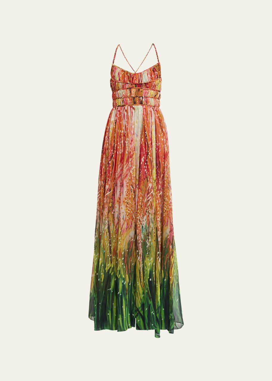 Image 1 of 1: Rosie Multicolor Silk Tiered Cross-Back Gown