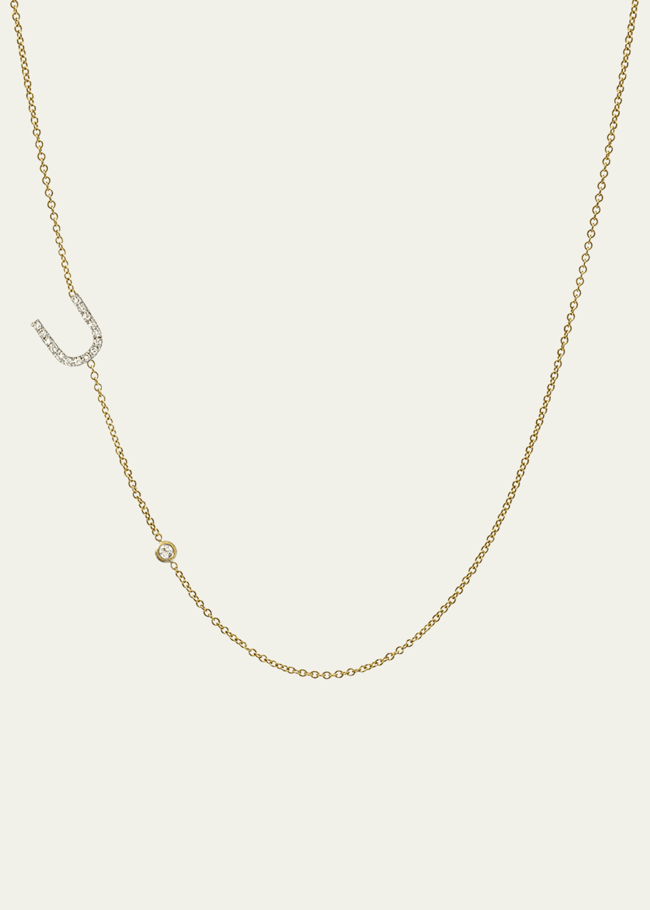 Image 1 of 1: 14K Yellow Gold Diamond Initial U Necklace