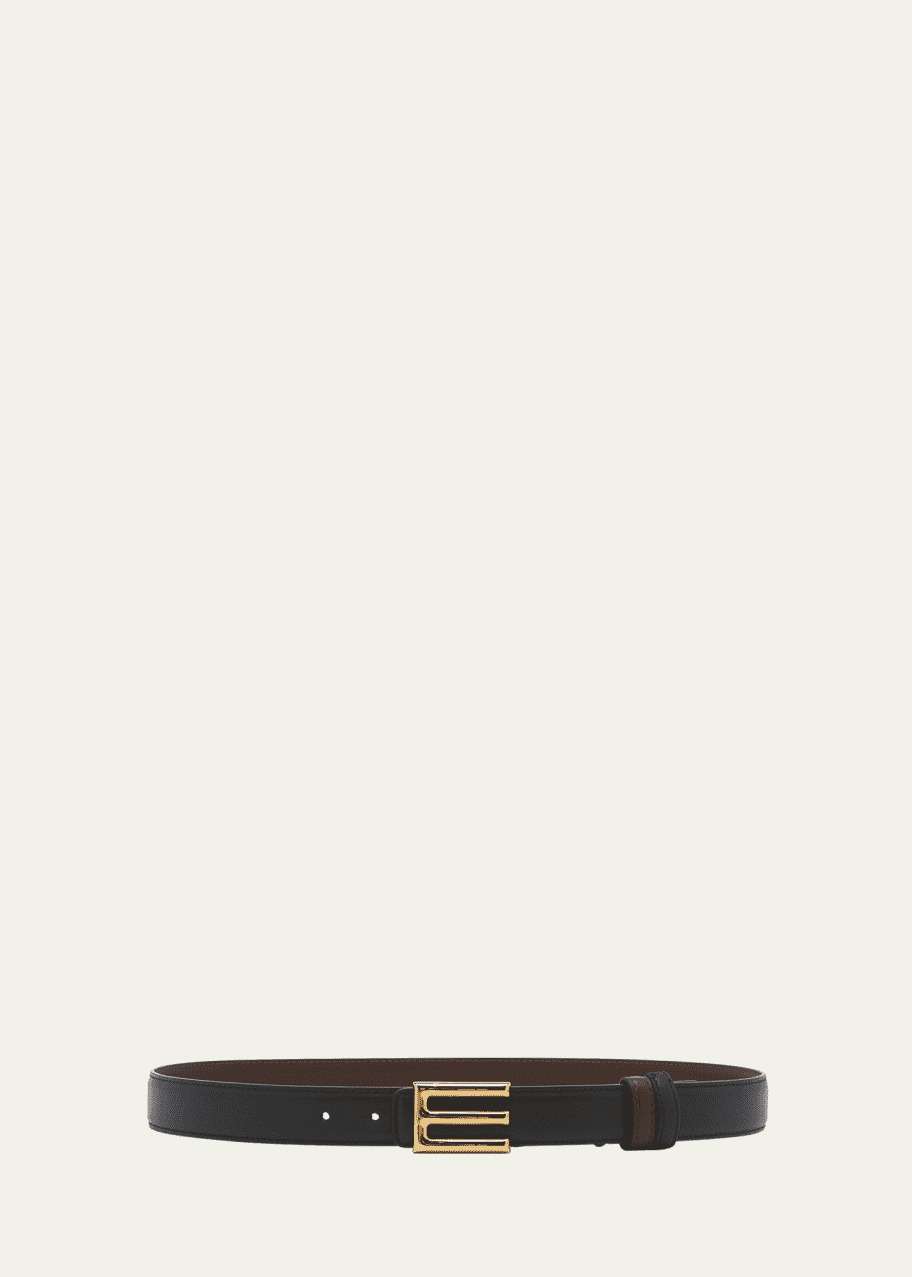 Image 1 of 1: E-Monogram Reversible Leather & Brass Belt
