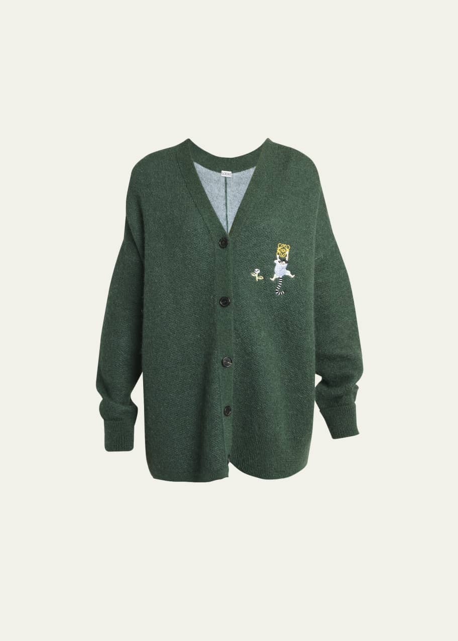 Loewe Suna Fujita Asymmetric Embroidered Mohair Cardigan