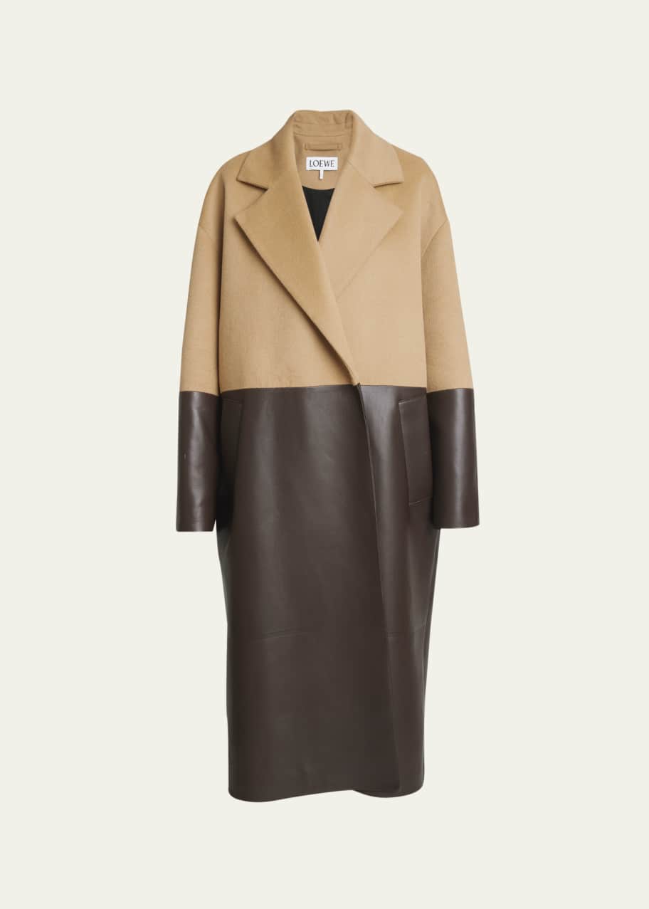 Long Mixed Media Cashmere Leather Coat