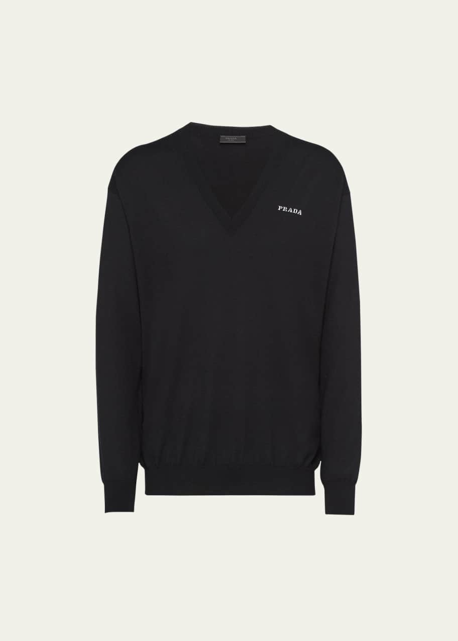 PRADA ダークグレー Vネック長袖セーター Slate Gray Cashmere V-neck sweater | PRADA - United States