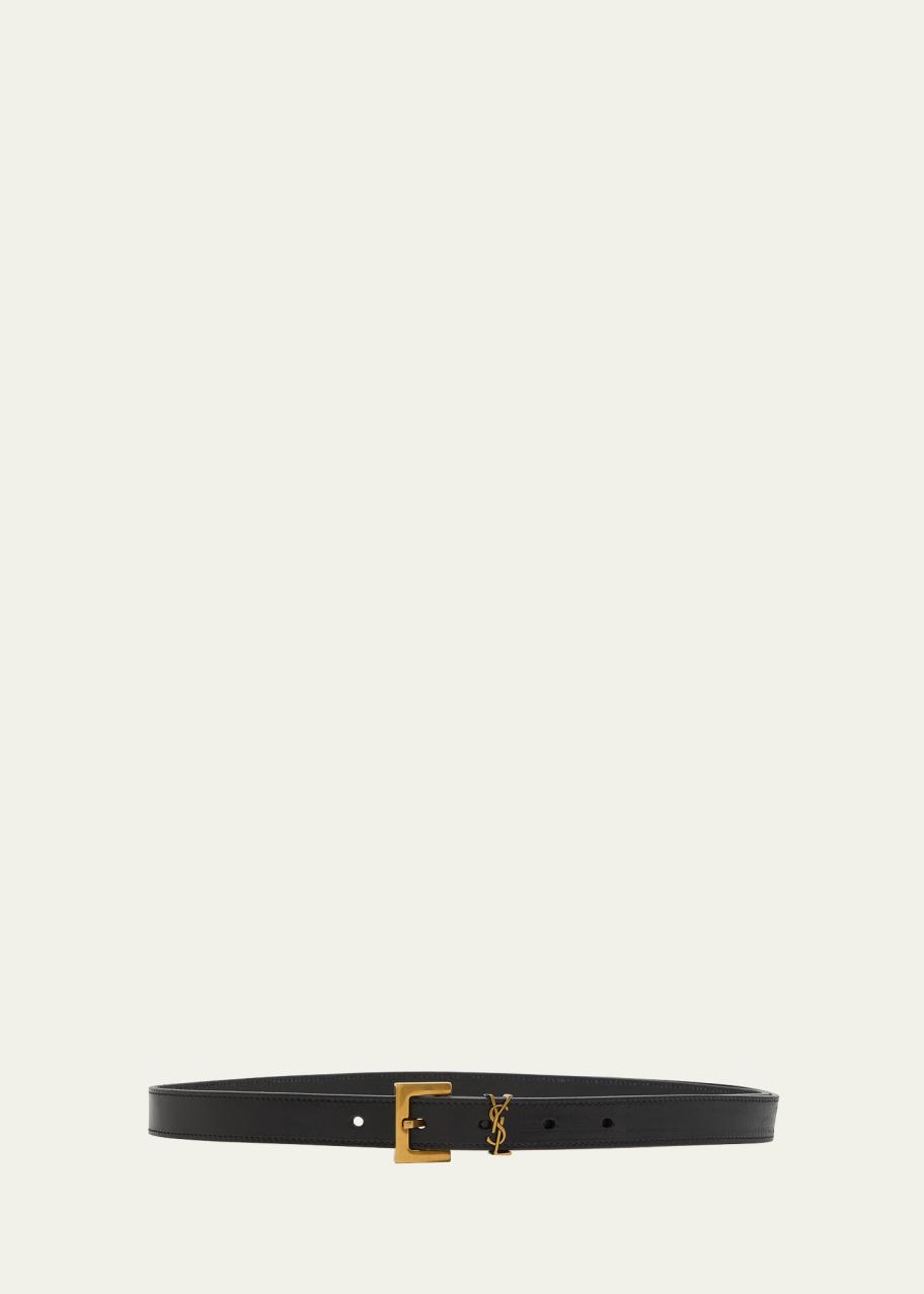 Saint Laurent Cassandre YSL Thin Leather Belt - Bergdorf Goodman display picture 1