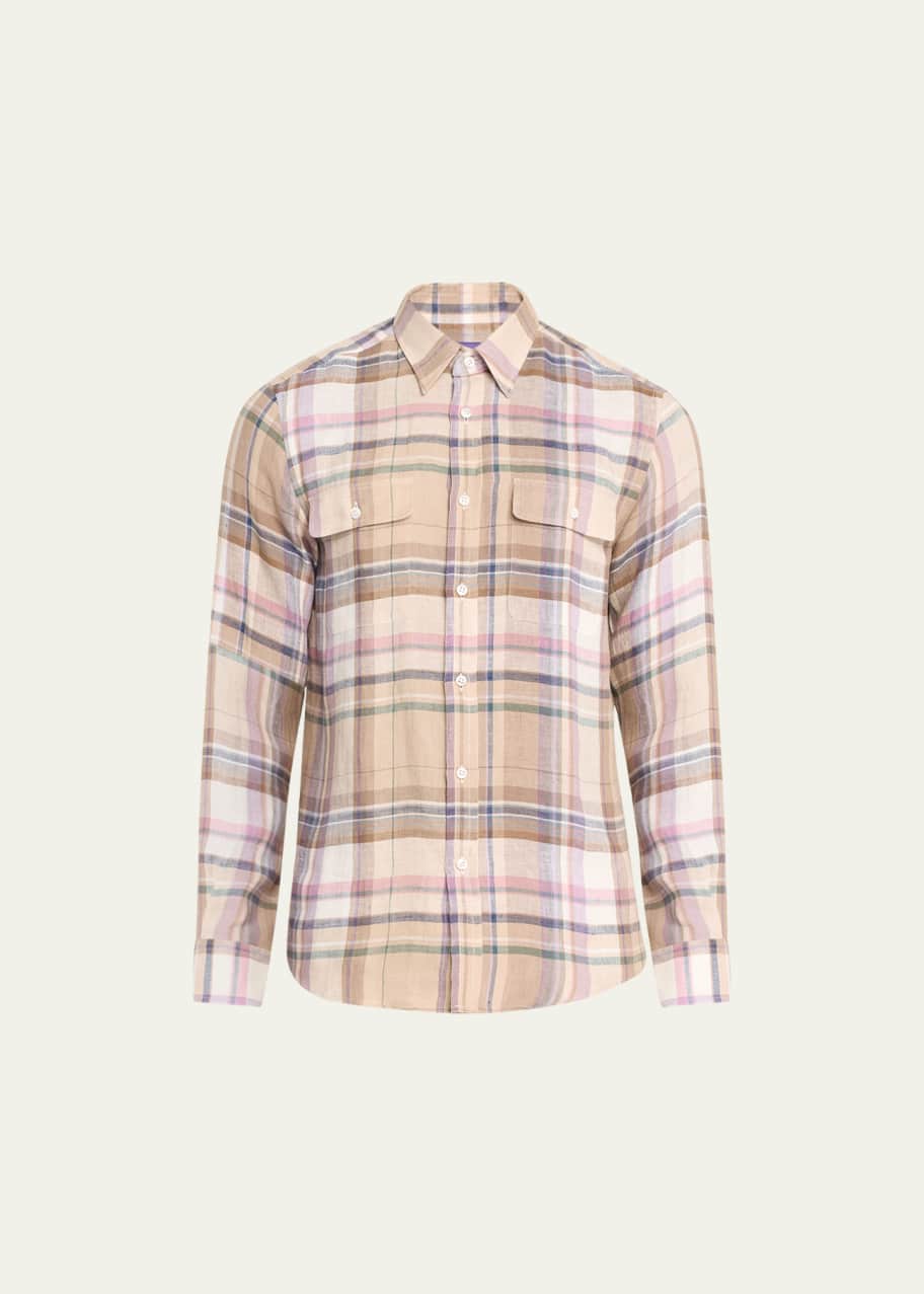 Image 1 of 1: Men's Cooper Plaid Linen Twill Shirt