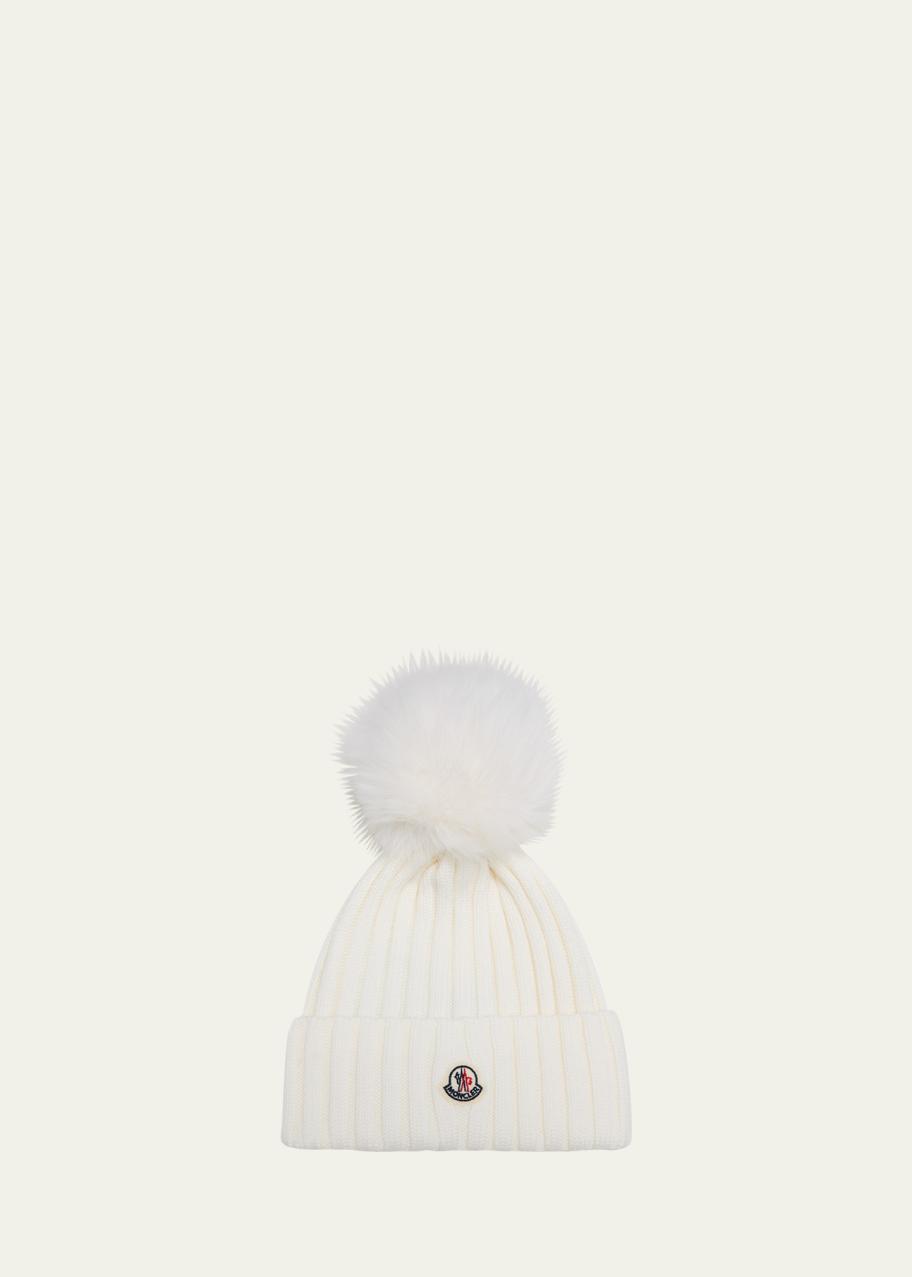 Moncler Ribbed Wool Beanie with Faux Fur Pom - Bergdorf Goodman display picture 2