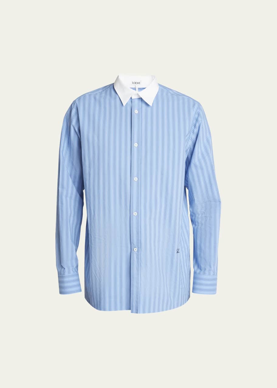 Image 1 of 1: Men's Poplin Striped Banker-Collar Dress Shirt