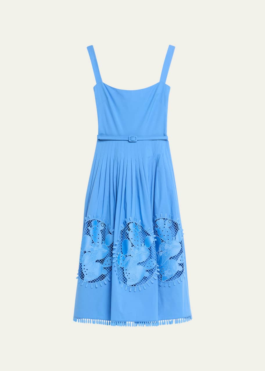 Oscar de la Renta Cactus Embroidered Inset Sleeveless Belted Midi Dress -  Bergdorf Goodman