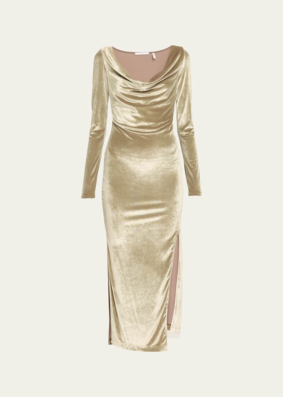 Helmut Lang Draped Cowl-Neck Velvet Maxi Dress - Bergdorf Goodman