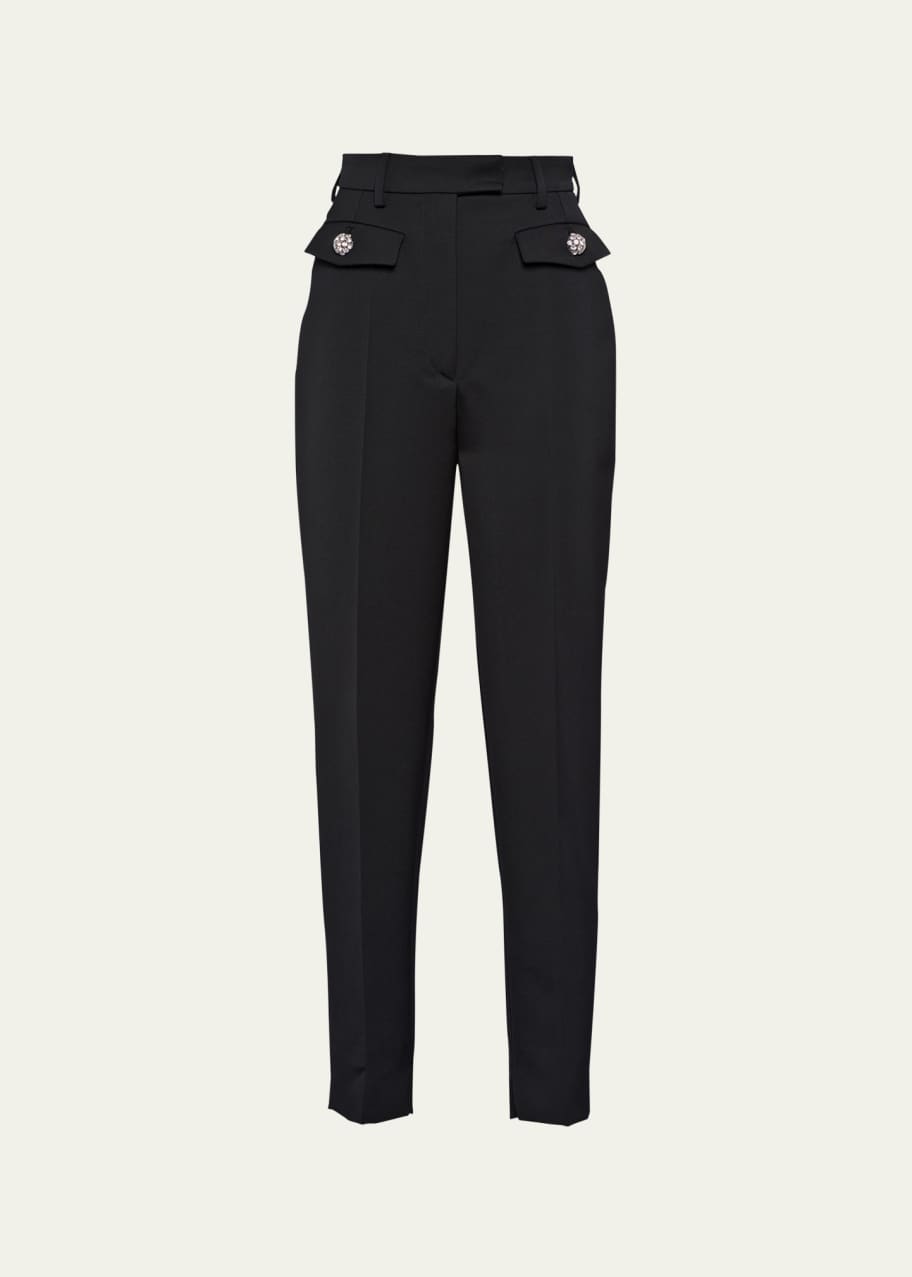 Prada Cropped Wool Cigarette Pants with Crystal Buttons - Bergdorf
