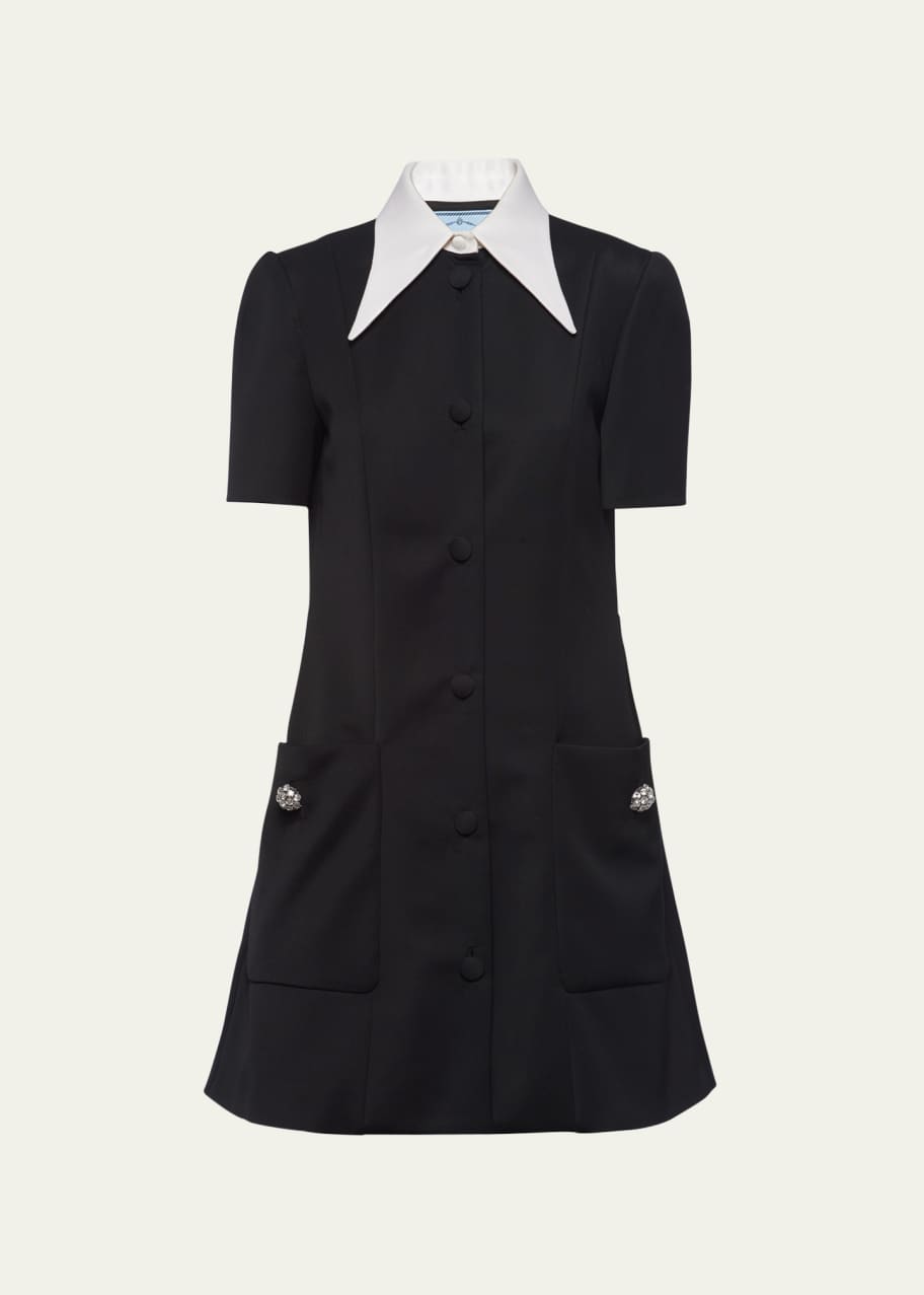 【プラダ・PRADA】Satin wool mini-dress Prada Collared Satin Wool Mini Dress - Bergdorf Goodman