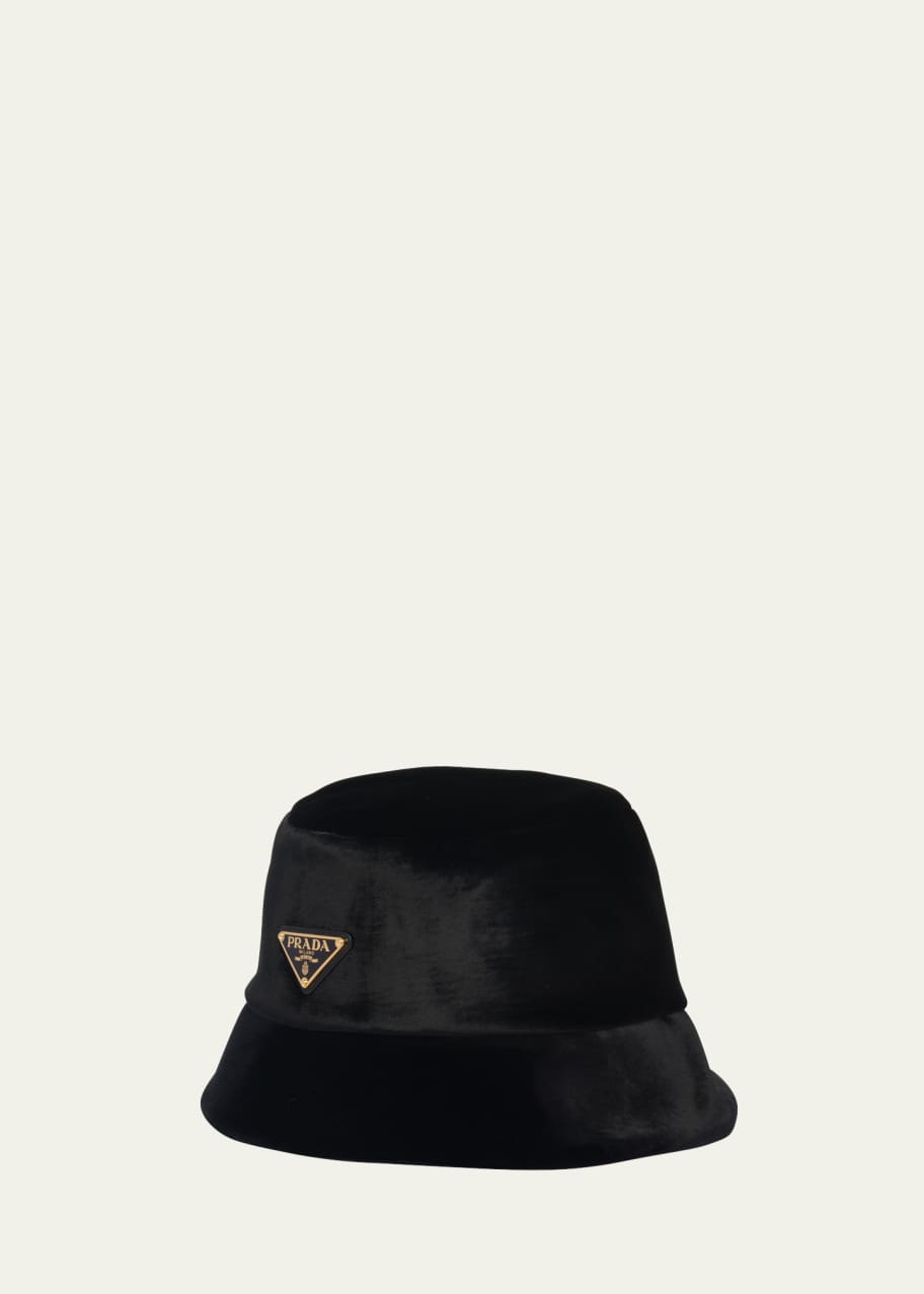 帽子 PRADAMAN Prada Logo Velvet Bucket Hat - Bergdorf Goodman