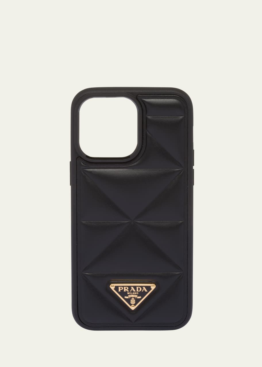 Image 1 of 1: Prada Triangle Quilted Leather Phone Case, iPhone 14 Pro Max