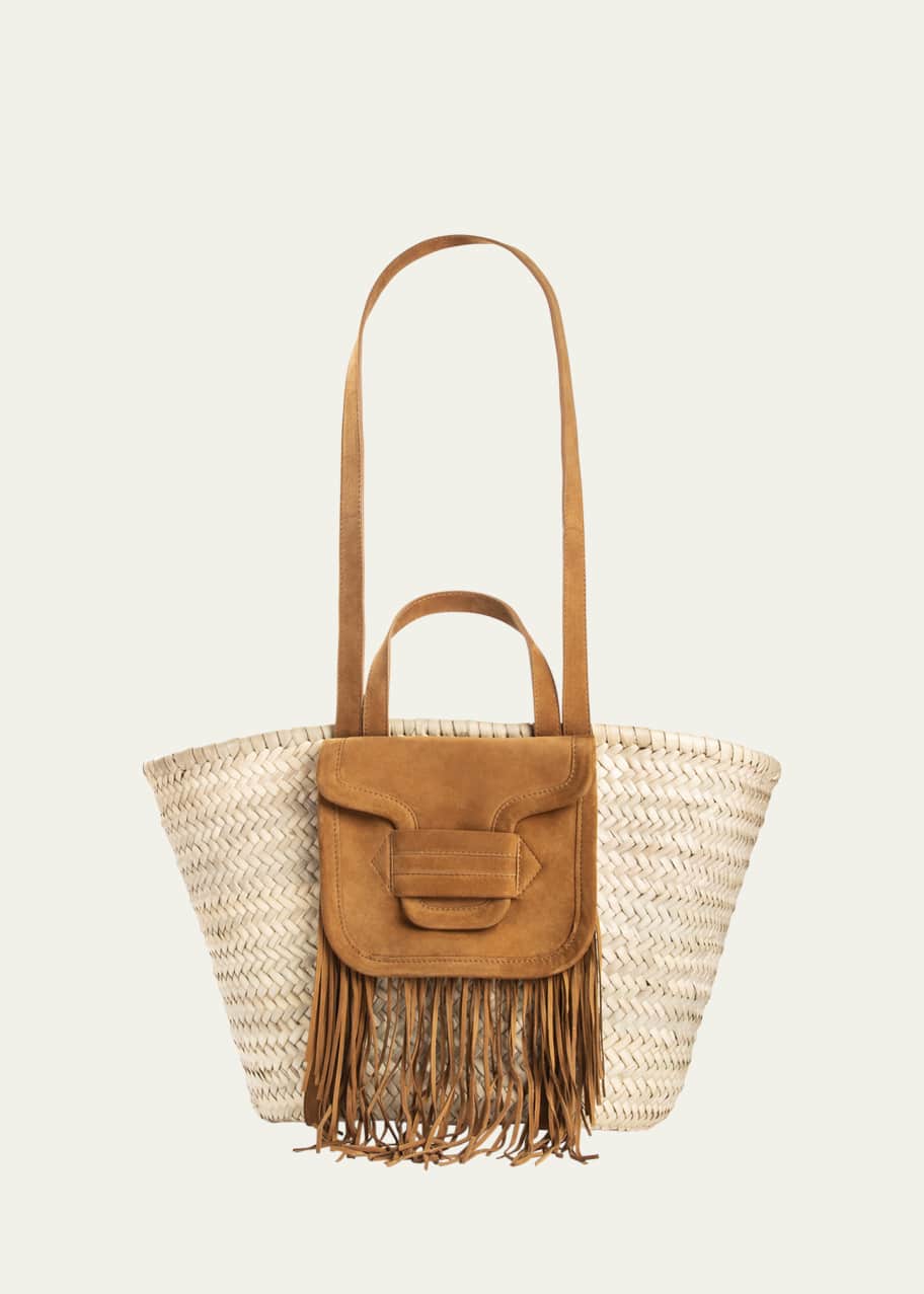 Image 1 of 1: Alha Fringe Raffia and Suede Tote Bag