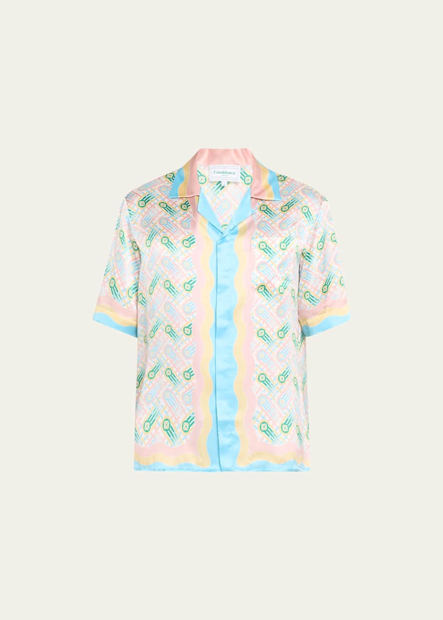 Image 1 of 1: Men's Ping Pong Monogram Silk Camp Shirt