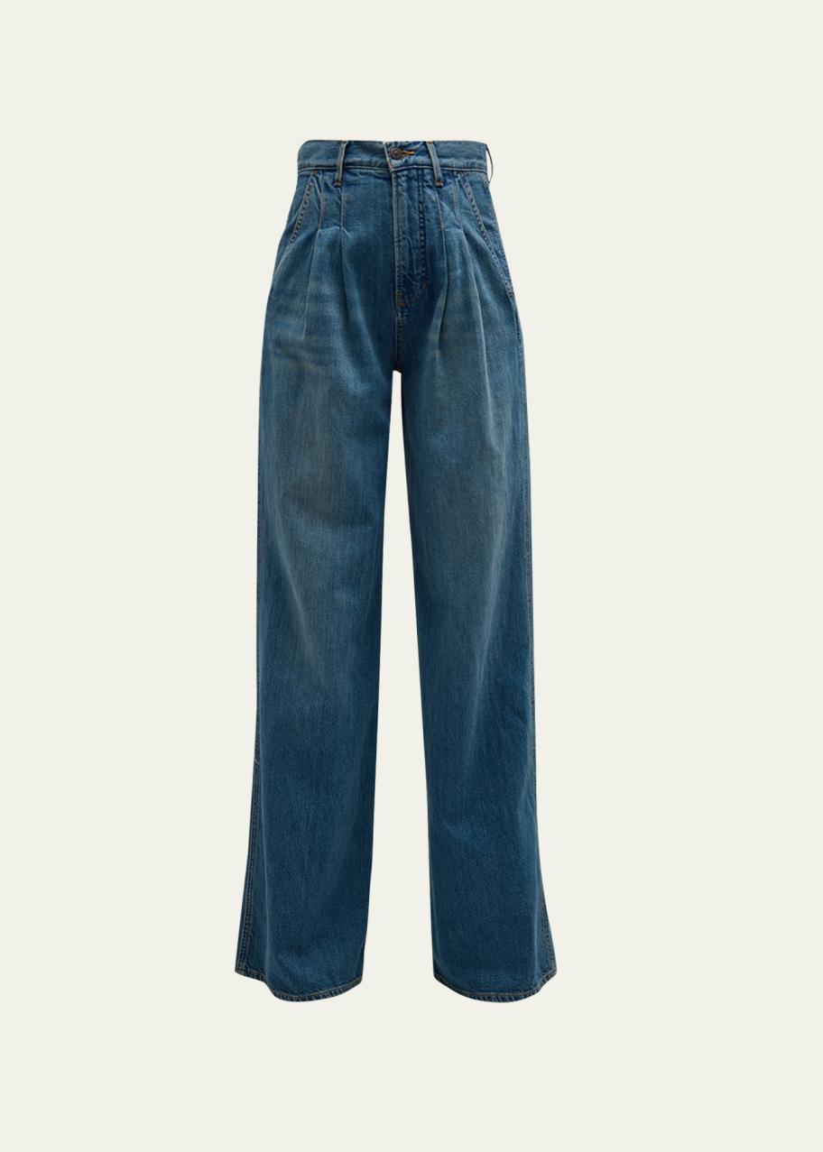 【ビンテージ】フィラ セミハーフパンツ ネイビーL ウエスト78〜86 Veronica Beard Mia Double-Pleated Wide-Leg Jeans - Bergdorf Goodman