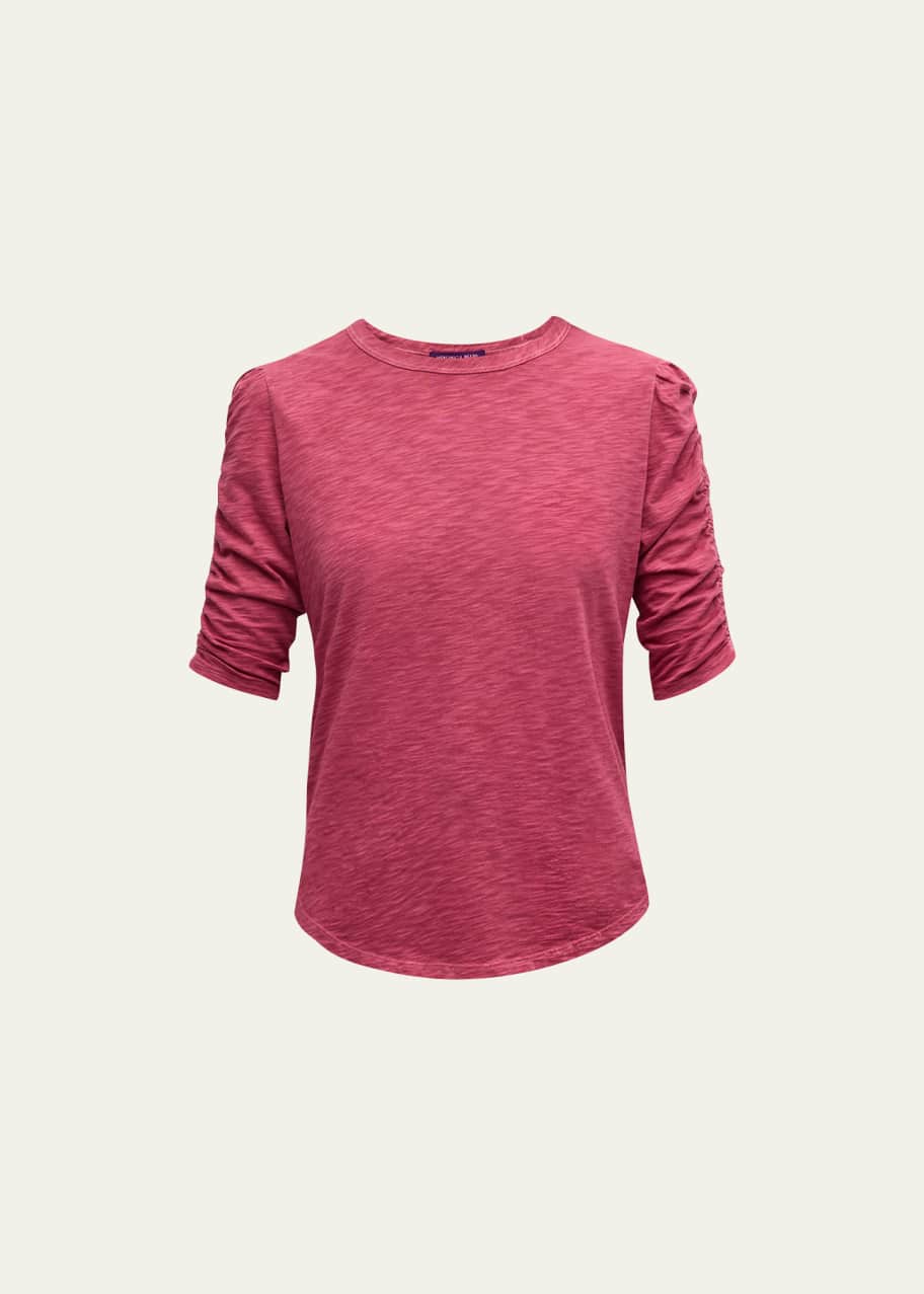 Veronica Beard Waldorf Ruched Sleeve Cotton Slub Top in Raisin main image 1
