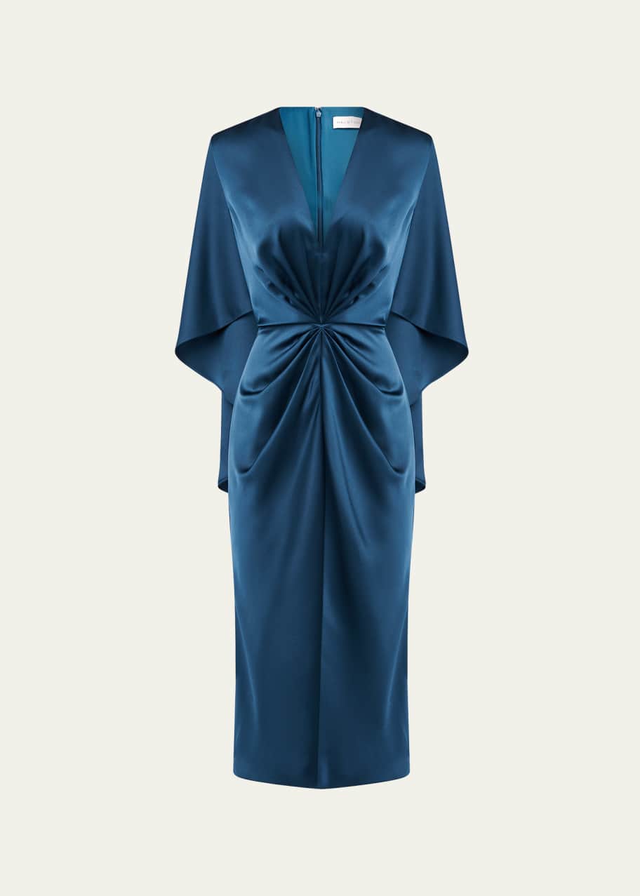 satin cape midi dress Tomi Pleated Satin Cape Midi Dress