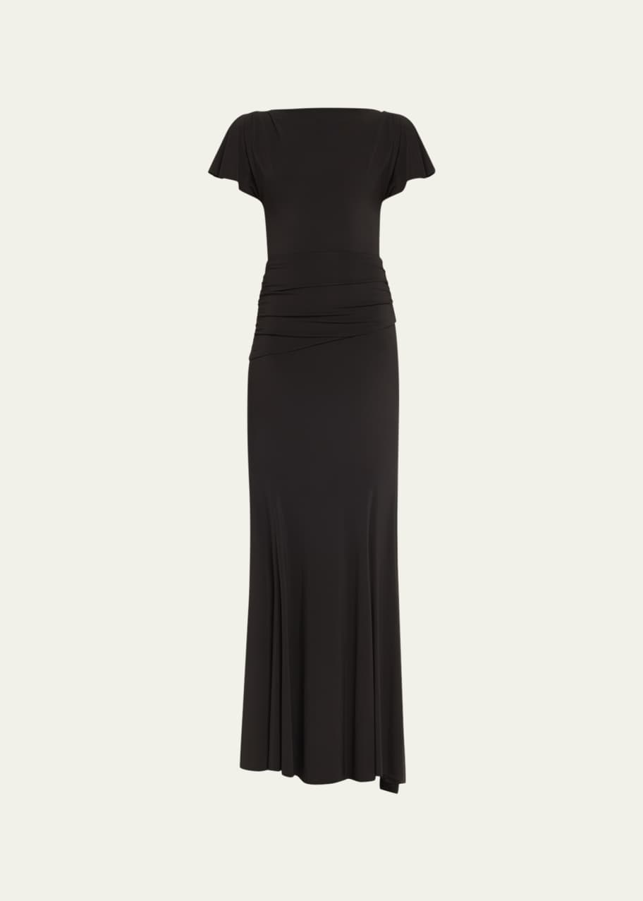 Image 1 of 1: Sheer Jersey Trumpet Evening Gown