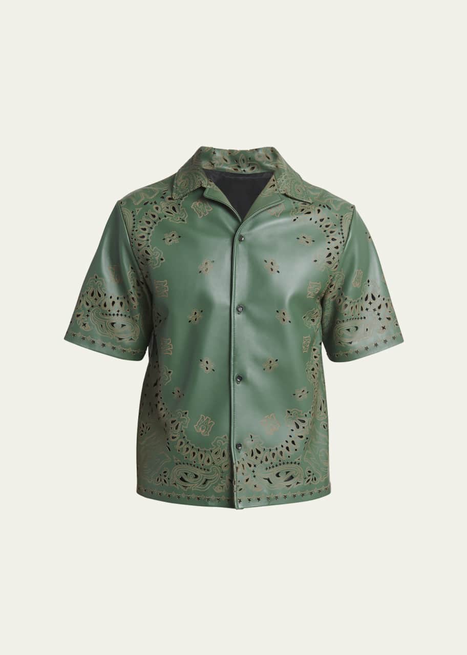 Amiri Men's Leather Laser-Cut Bandana Camp Shirt - Bergdorf Goodman